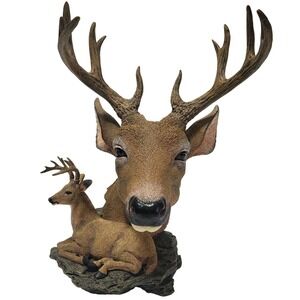 VTG Westland Giftware Buck and Mini Buck Deer Figurine 5664 Rustic Lodge 2000